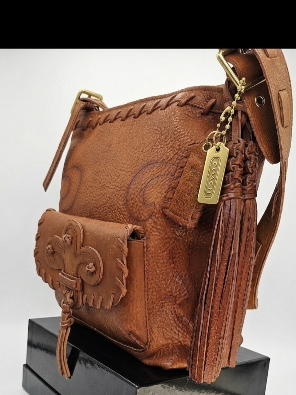 Coach x Anna Sui NWT 2012 Fleur-de-Lis Duffle Archival Piece Cognac Pebble Grain - Picture 6 of 15